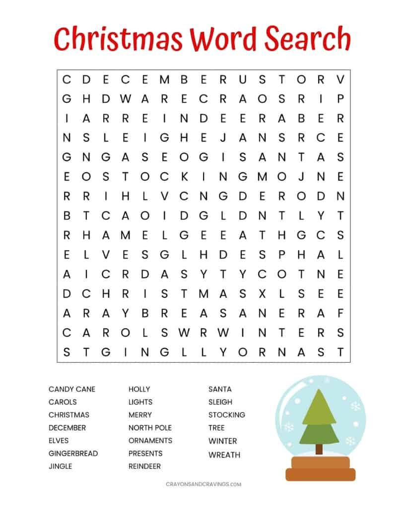 Christmas Word Search Printable (For Kids Or Adults) with Free Christmas Word Search Worksheets