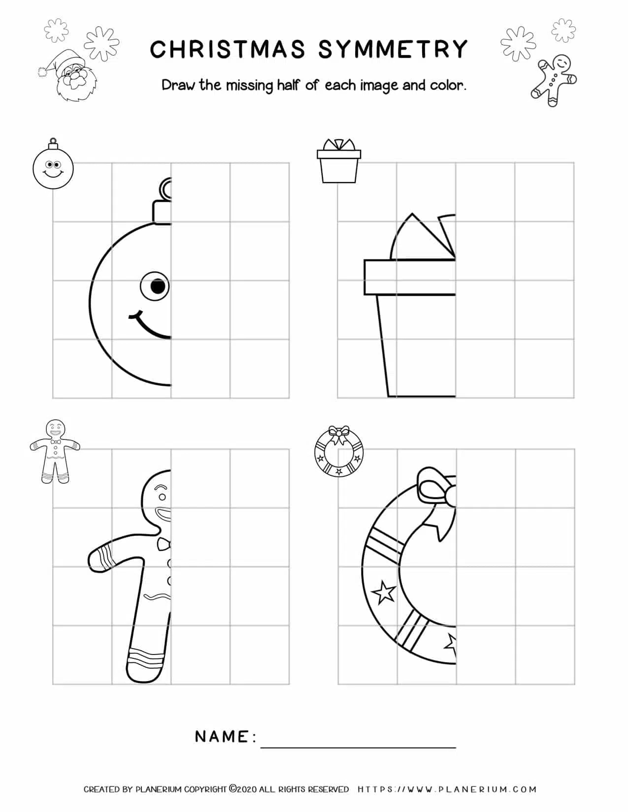 Christmas Worksheet - Symmetry Drawing | Planerium - Worksheets in Free Christmas Symmetry Worksheets