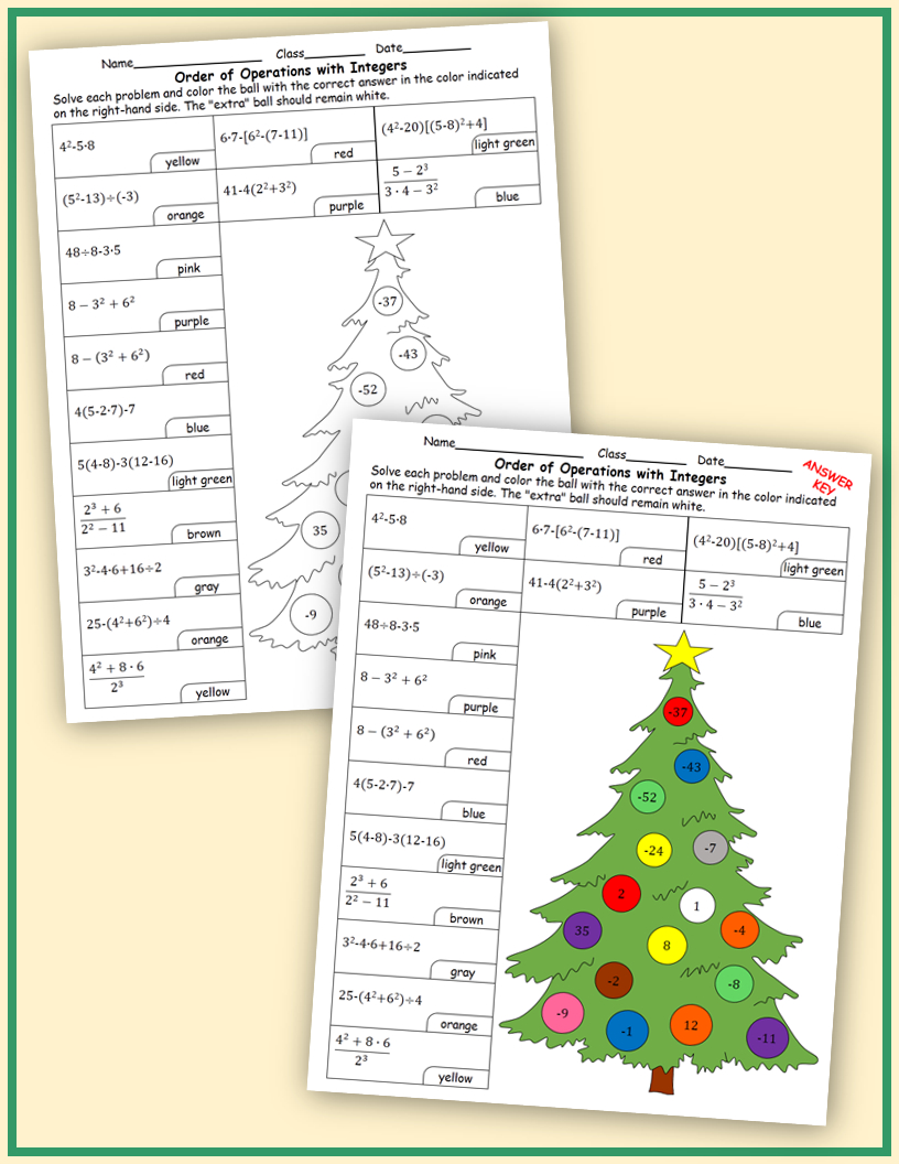Christmas Worksheets: Order Of Operations With Integers | Teaching within Christmas Order Of Operations Worksheets