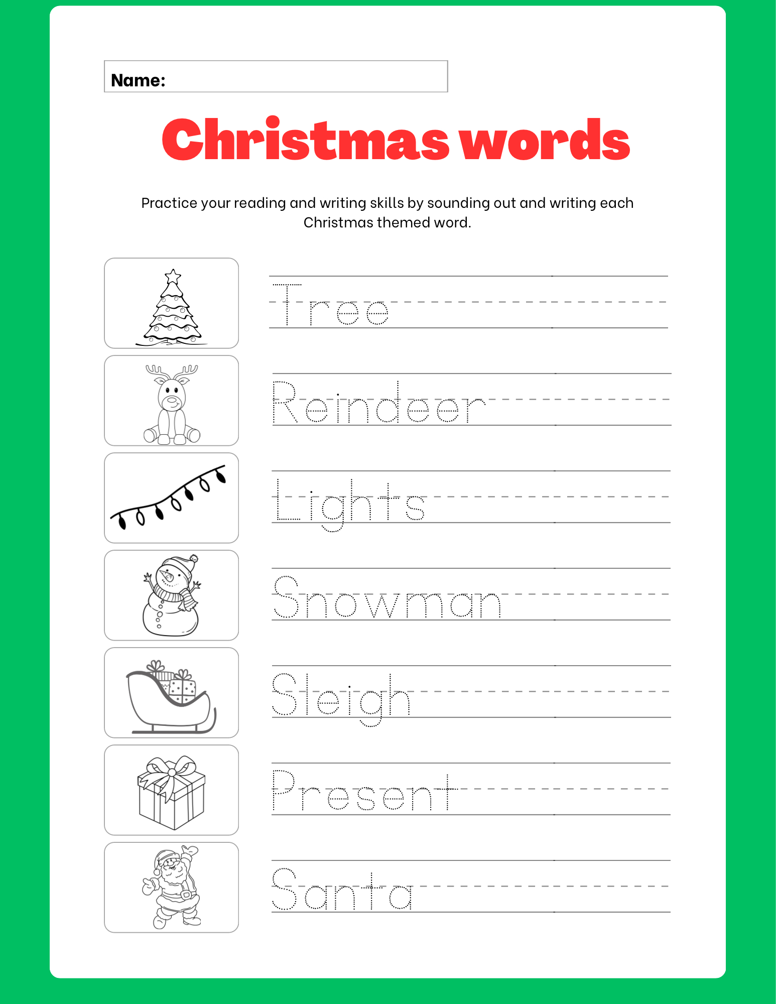 Christmas Writing Words - Classful for Christmas Writing Worksheets For Kindergarten