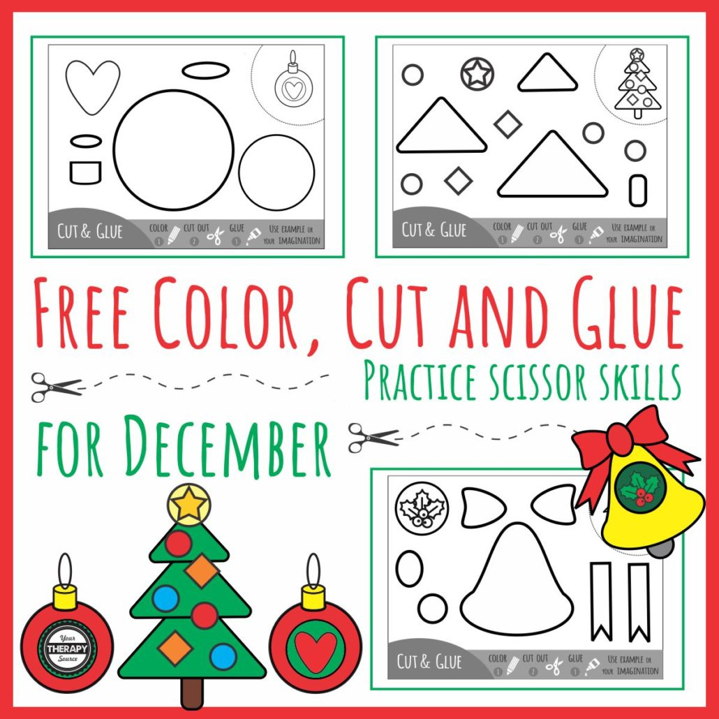 Color Cut Glue For December - Scissor Skills Practice - Your inside Christmas Color Cut Paste Worksheets