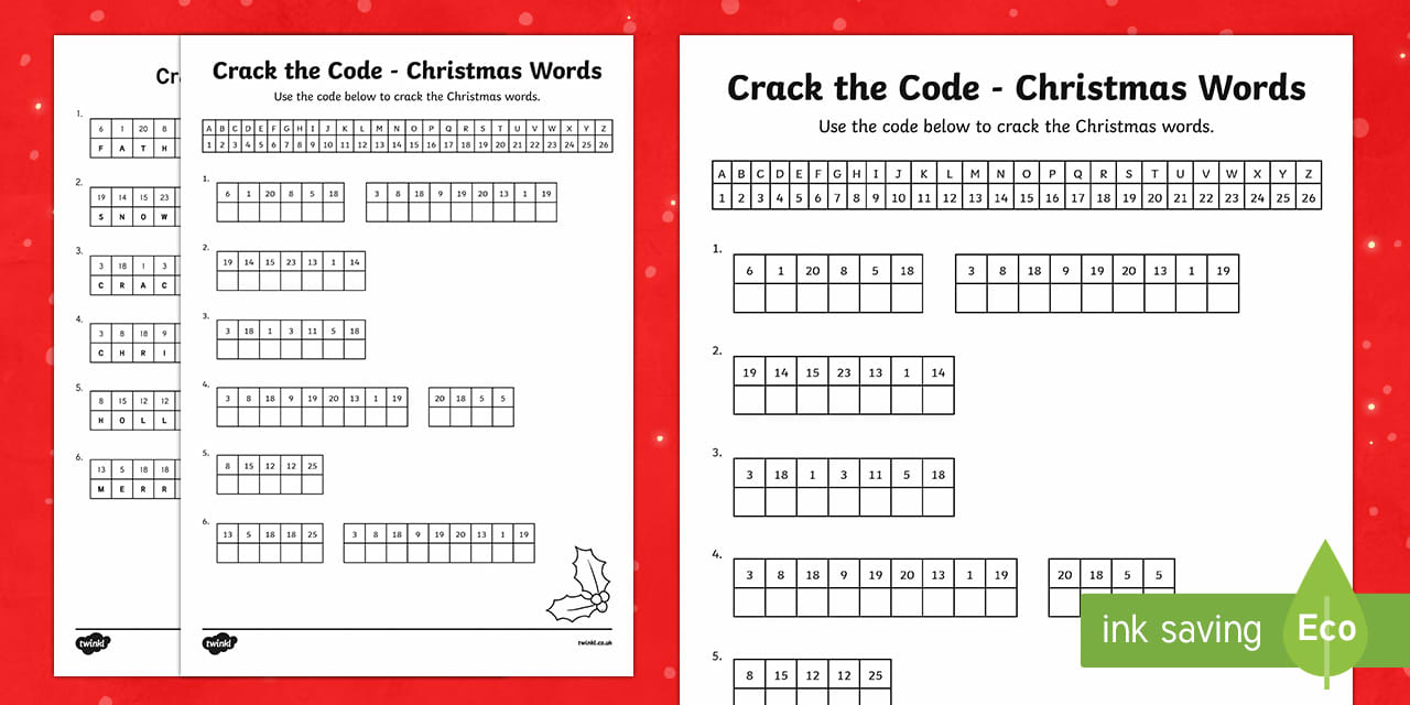 Crack The Code Christmas Words Activity for Crack the Code Christmas Worksheets