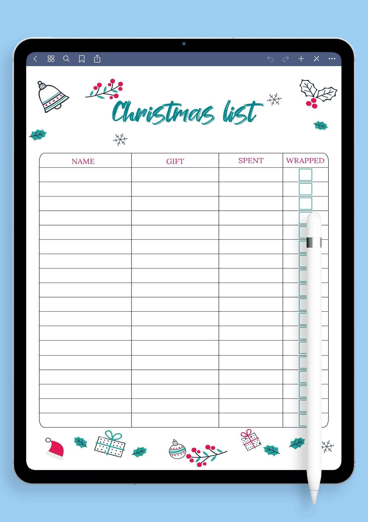 Download Printable Classic White Christmas List Template Pdf for Christmas Gift Planning Worksheets