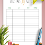 Download Printable Simple Bright Christmas Gift List Pdf Intended For Christmas Gift Planning Worksheets