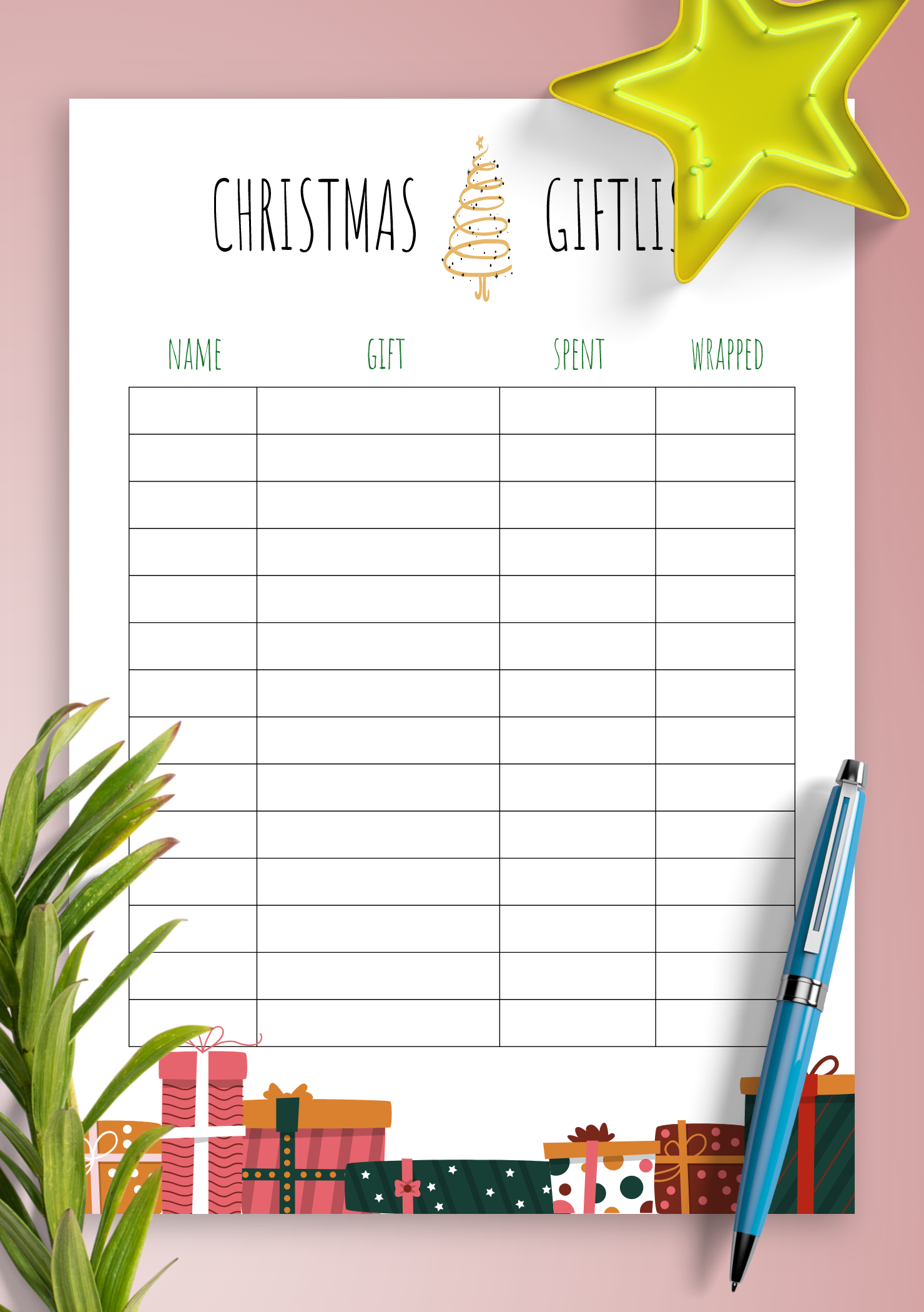 Download Printable Simple Bright Christmas Gift List Pdf intended for Christmas Gift Planning Worksheets