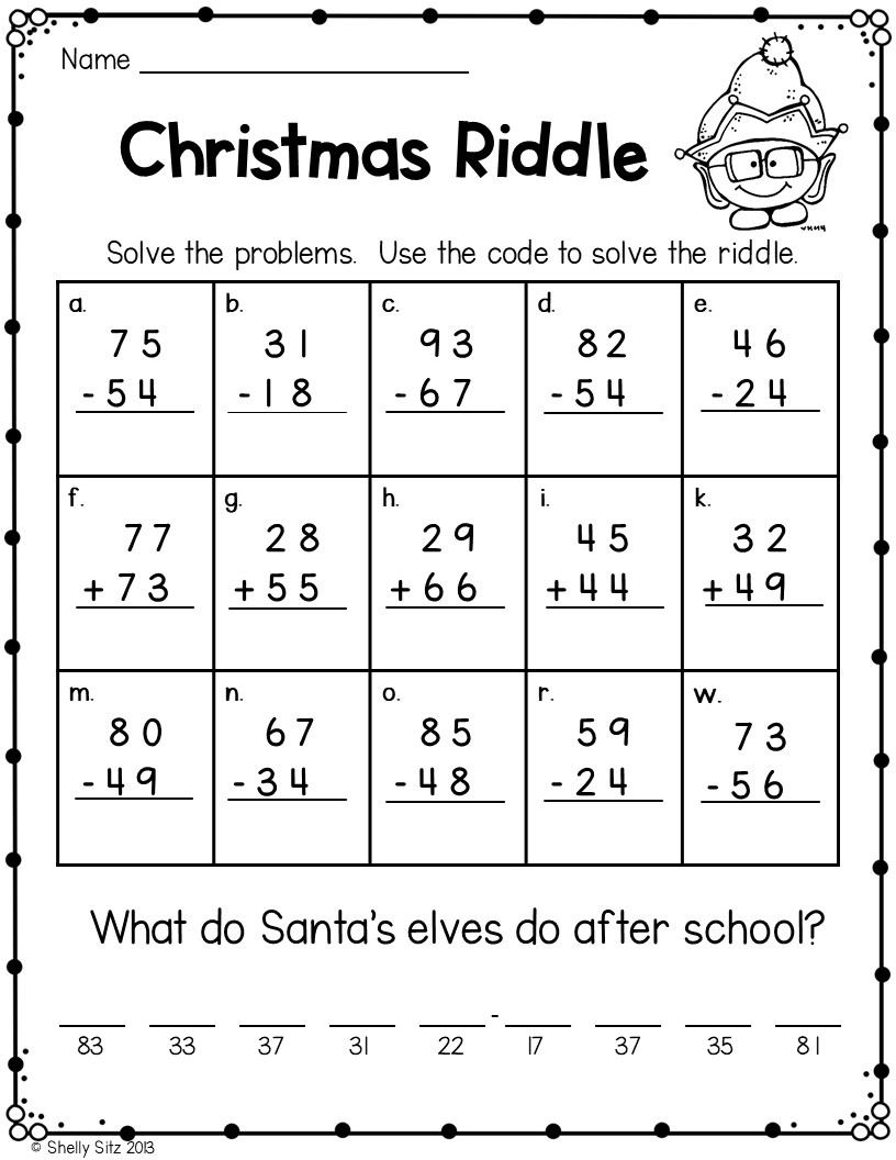 Elf Activities And A Christmas Math Freebie - Smiling And Shining in Subtraction with Regrouping Christmas Worksheets