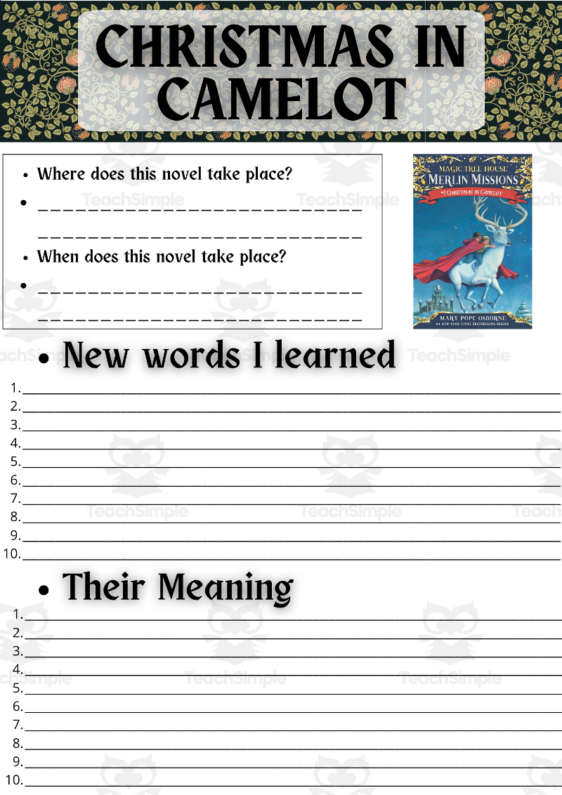 Esl Novel Study Worksheets On Christmas In Camelot - Magic Tree House with Christmas in Camelot Worksheets