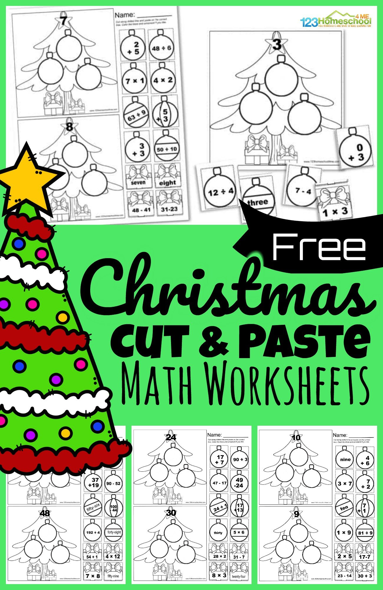 🎄 Free Cut And Paste Christmas Math Worksheets within Christmas Math Facts Worksheets