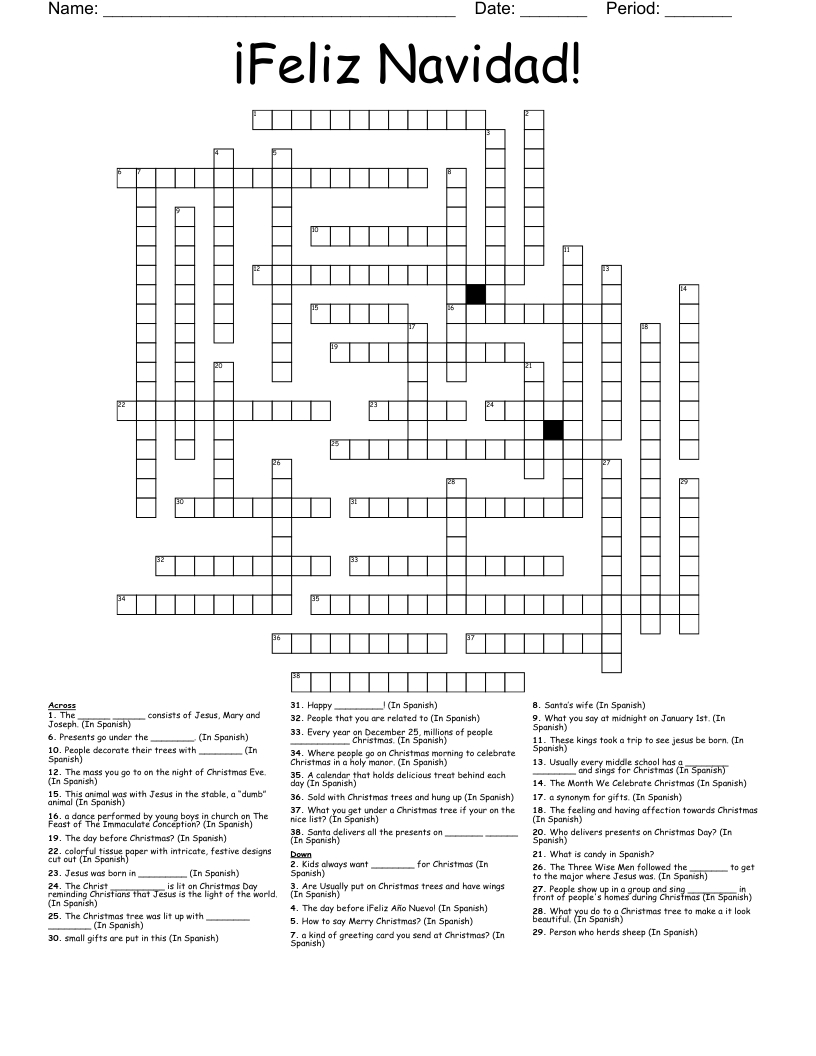 Feliz Navidad! Crossword - Wordmint with Feliz Navidad Christmas In Spanish Speaking Countries Worksheets Answers