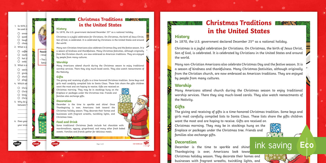 Fourth Grade Christmas Traditions In The United States Reading throughout Christmas In The Usa Worksheets