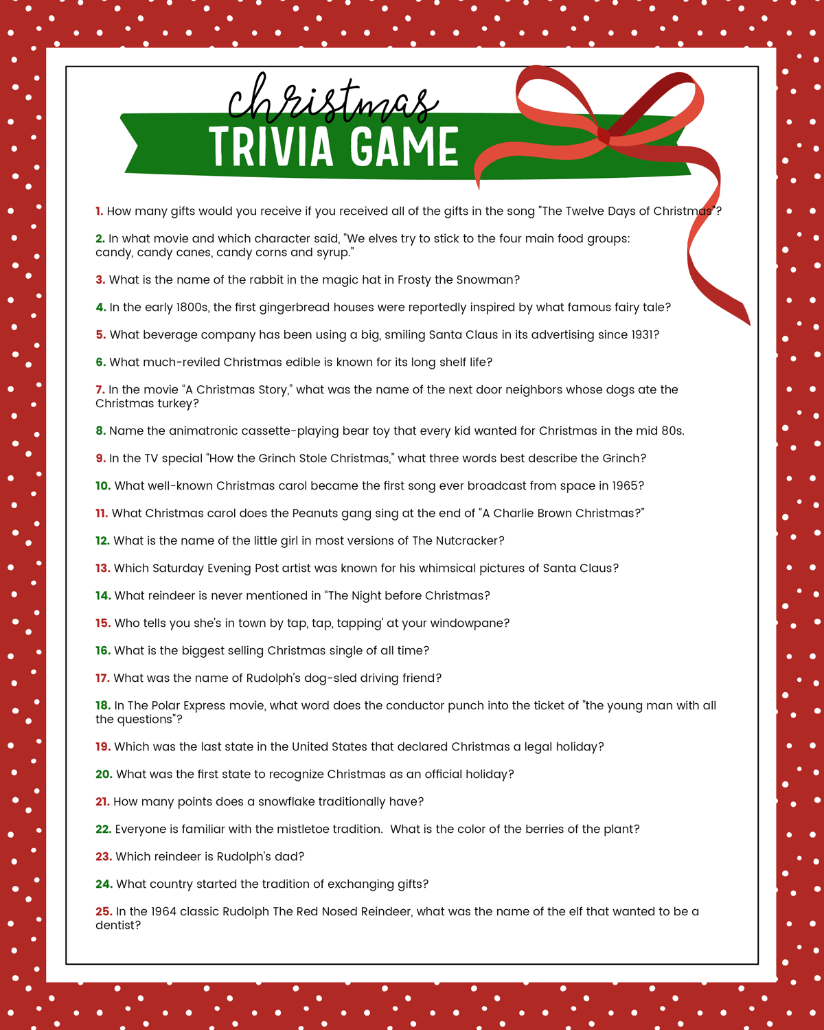 Free Christmas Trivia Printables {Games For The Family!} | Lil&amp;#039; Luna in Christmas Trivia Worksheets
