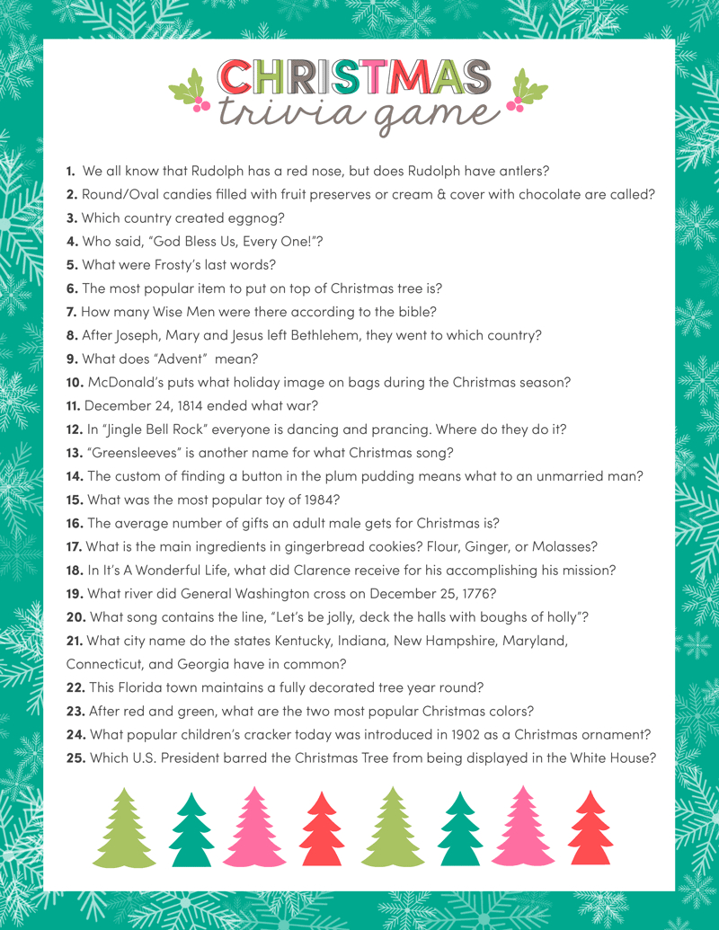 Free Christmas Trivia Printables {Games For The Family!} | Lil&amp;#039; Luna pertaining to Christmas Trivia Worksheets