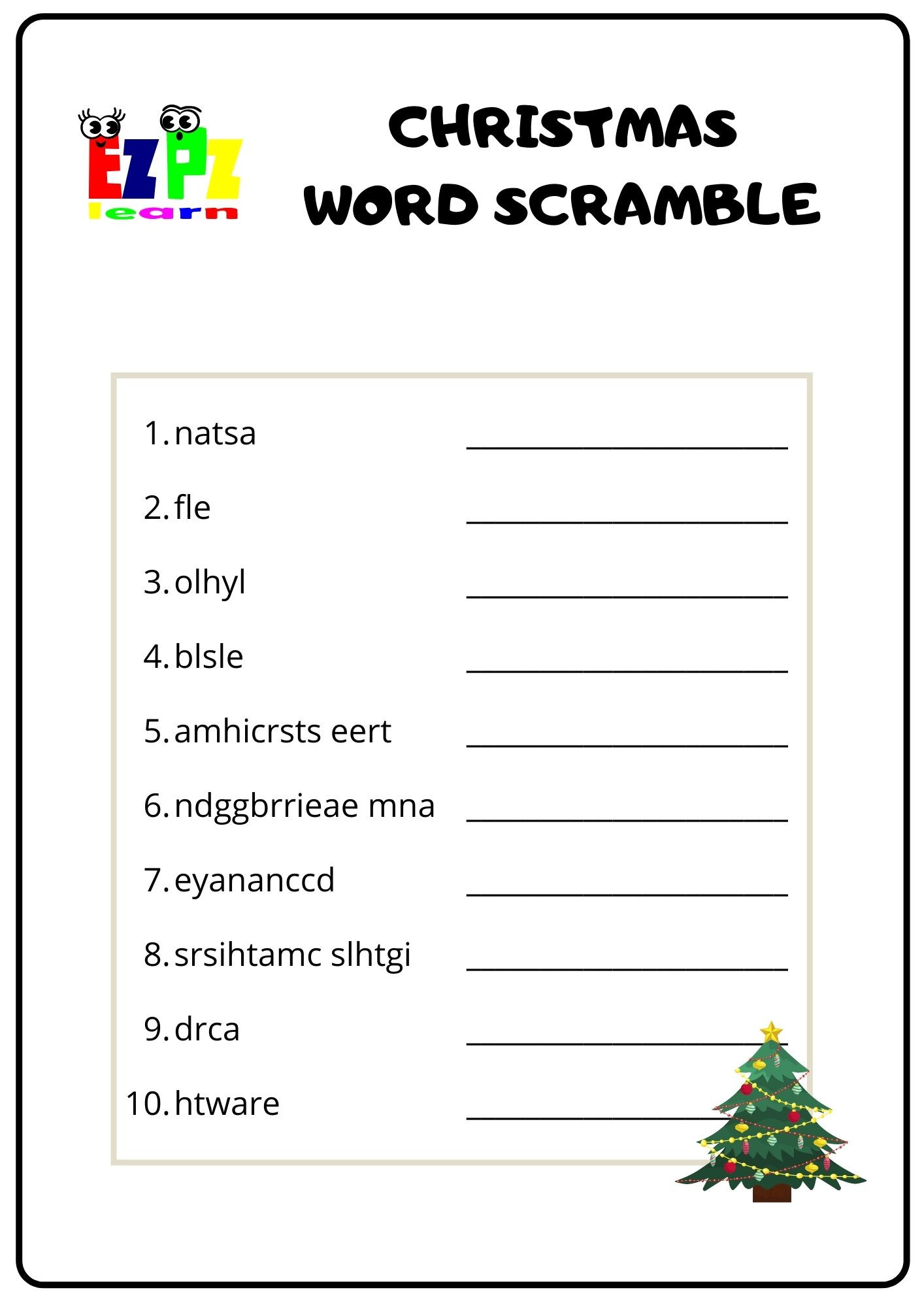 Free Christmas Unscramble Worksheet, Download Free Christmas inside Super Teacher Worksheets Scrambled Christmas Answers