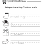 Free Preschool Christmas Writing Worksheet Within Christmas Handwriting Practice Worksheets