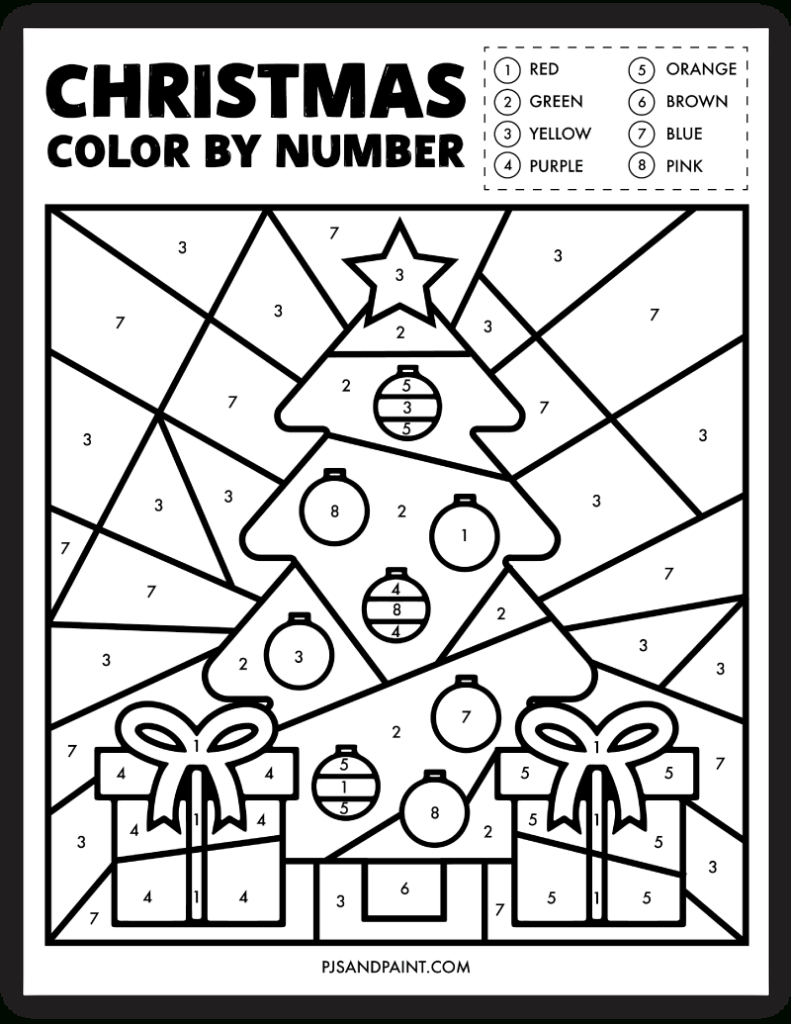 Free Printable Christmas Colornumber Worksheet - Pjs And Paint with Color by Number Worksheets For Kindergarten Christmas