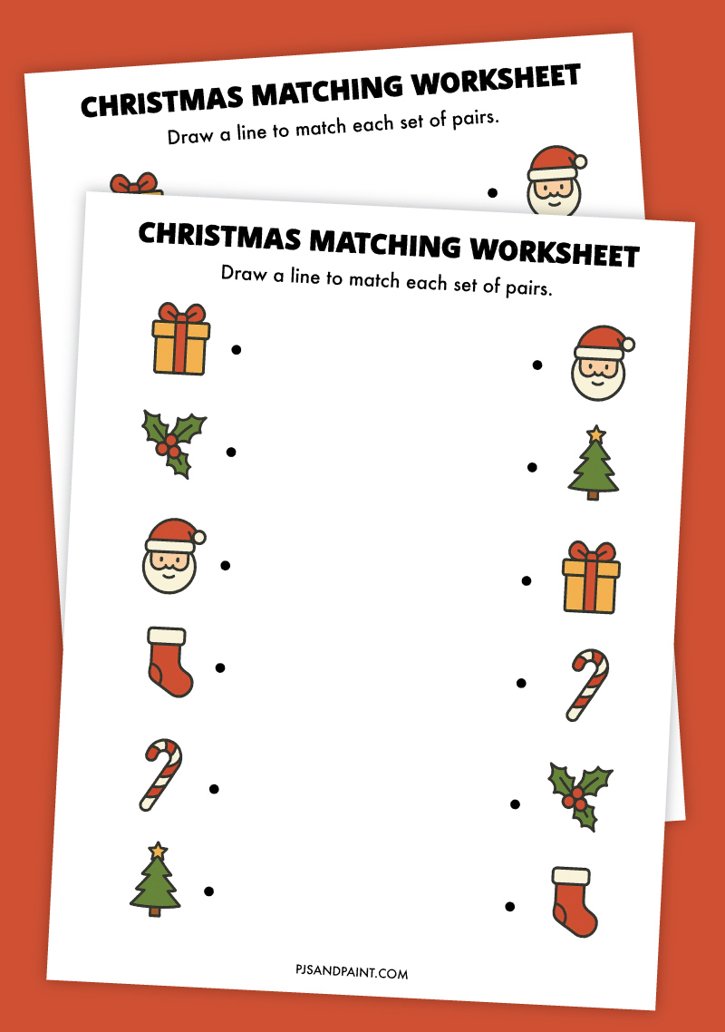 Free Printable Christmas Matching Worksheet - Pjs And Paint inside Christmas Word Match Worksheets