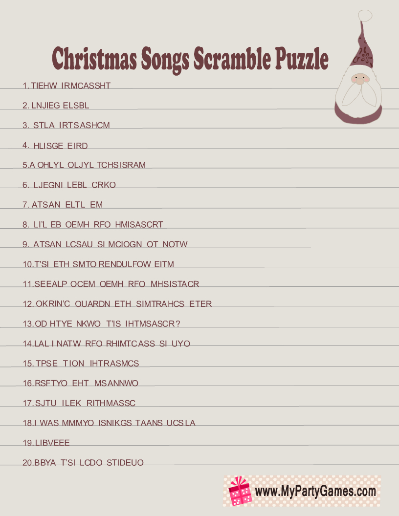 Free Printable Christmas Songs Scramble Puzzle intended for Christmas Song Riddles Worksheets