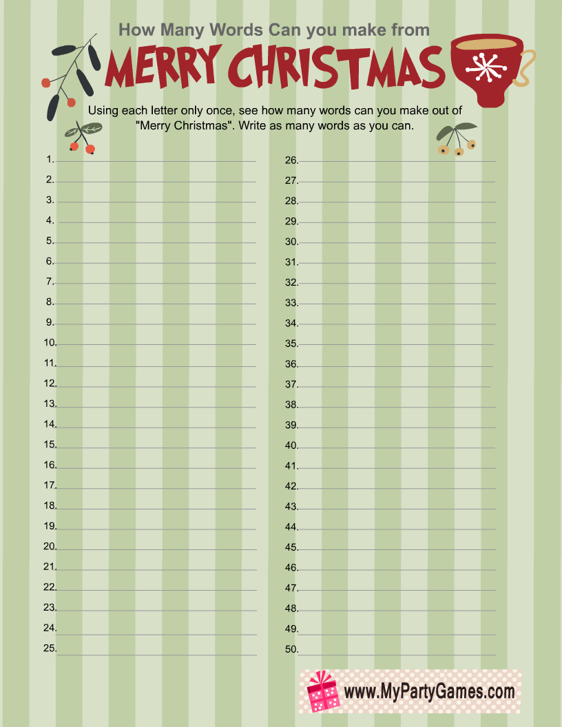 Free Printable How Many Words Can You Make? Christmas Game throughout How Many Words Can You Make Out Of Christmas Worksheets