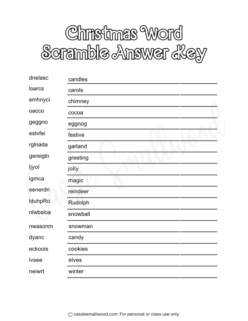 Fun Christmas Word Scrambles (With Answers) - Cassie Smallwood pertaining to Scrambled Christmas Worksheets Answers