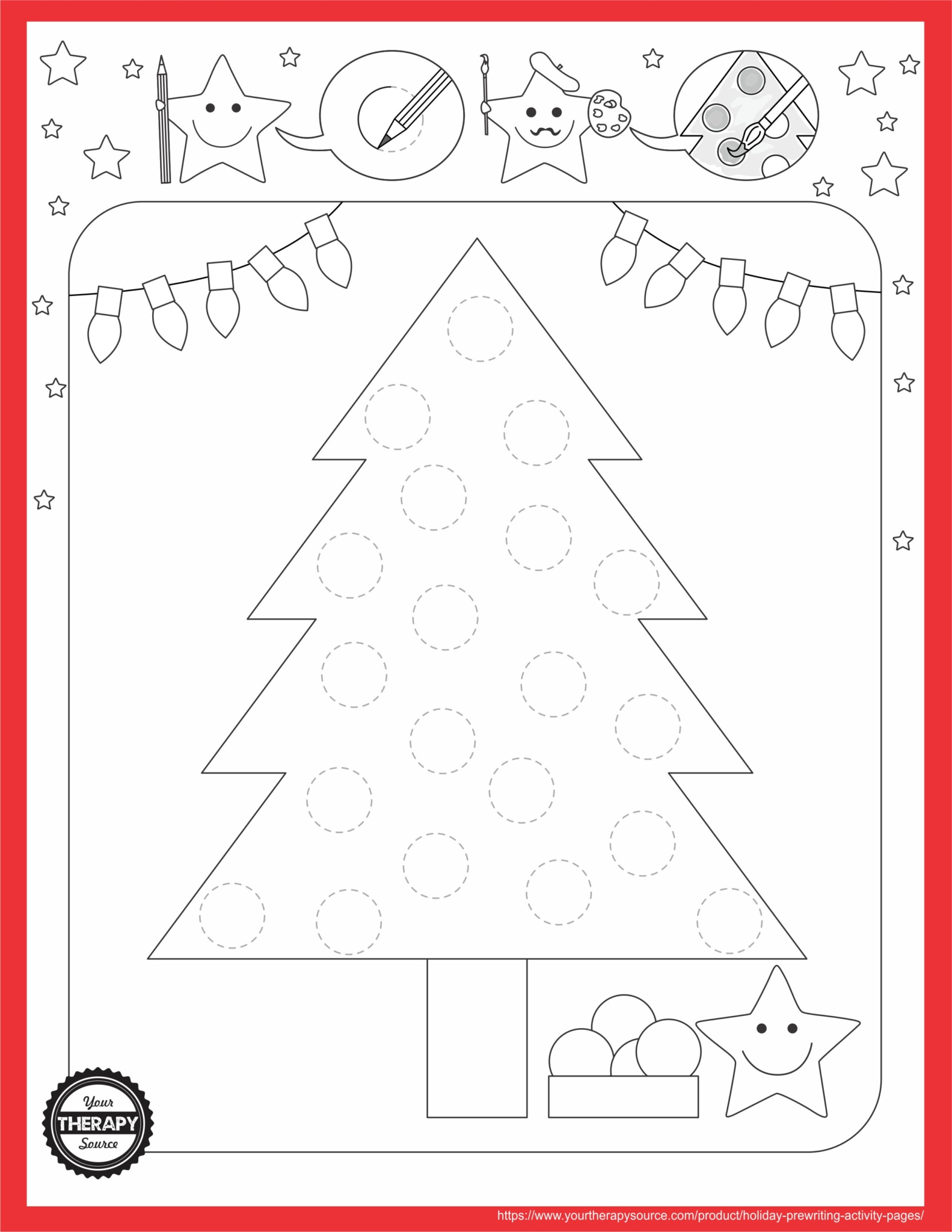Holiday Tree Prewriting Activity Page - Your Therapy Source with Christmas Pre Writing Worksheets