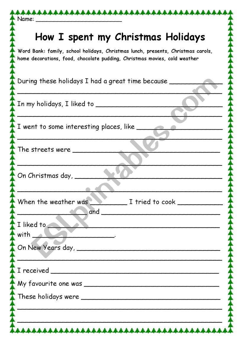 How I Spent My Christmas Holidays - Esl Worksheetmarymary7591 inside All About My Christmas Worksheets