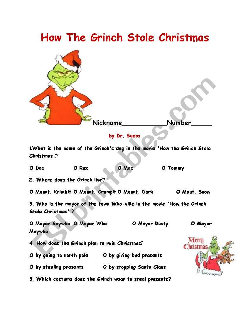 How The Grinch Stole Christma - Esl Worksheetajarnglyn in The Grinch Who Stole Christmas Worksheets