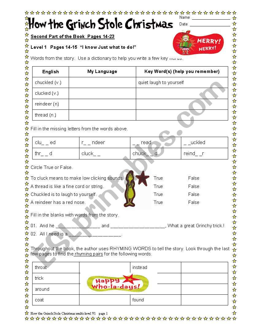 How The Grinch Stole Christmas Part 2/6 - Esl Worksheetdturner with How the Grinch Stole Christmas Worksheets