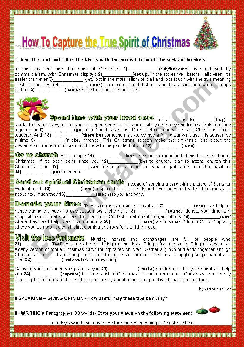 How To Capture The True Spirit Of Christmas - Esl Worksheet with Got The Christmas Spirit Worksheets