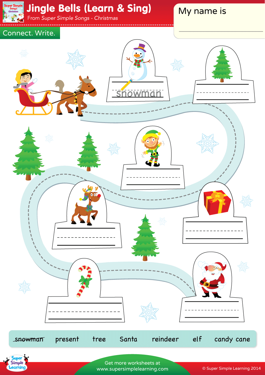 Jingle Bells Worksheet - Connect &amp;amp; Write - Super Simple throughout Christmas Songs Activities Worksheets