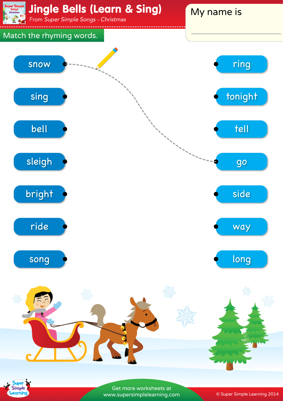 Jingle Bells Worksheet - Match The Rhyming Words - Super Simple with Christmas Rhyming Words Worksheets