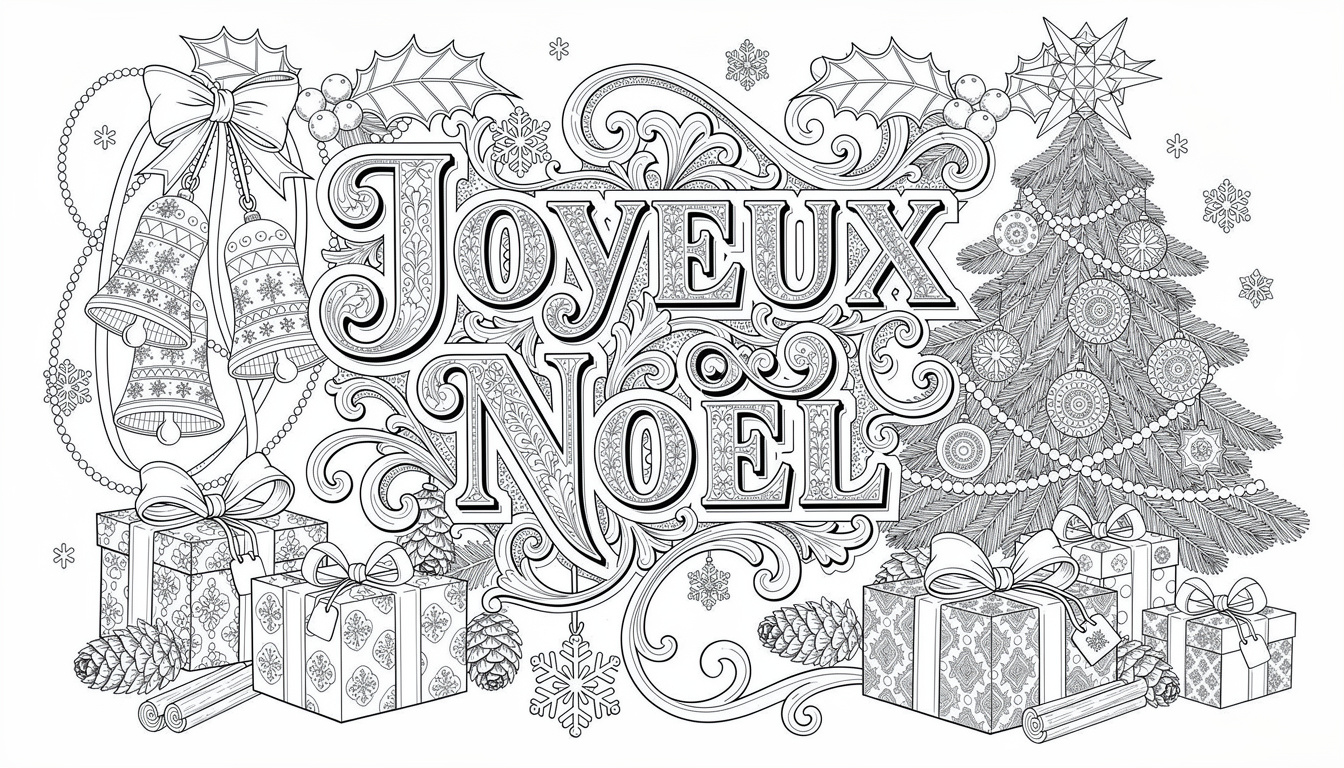 Joyeux Noël Christmas Coloring Page - Intricate Adult Design intended for French Christmas Colouring Worksheets