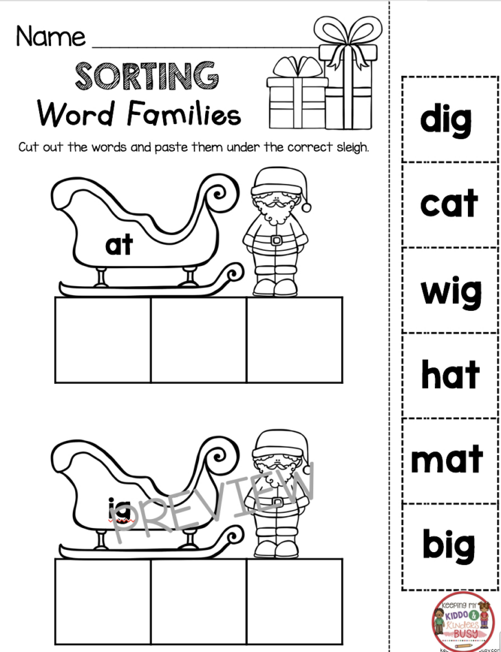 Christmas Cvc Worksheets For Kindergarten