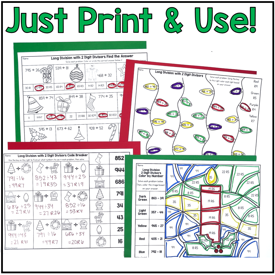 Long Division With 2 Digit Divisors 5Th Grade Christmas Math Colornumber intended for Long Division Christmas Worksheets