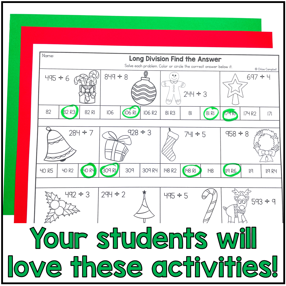 Long Division With Remainders Colornumber Christmas Math within Long Division Christmas Worksheets