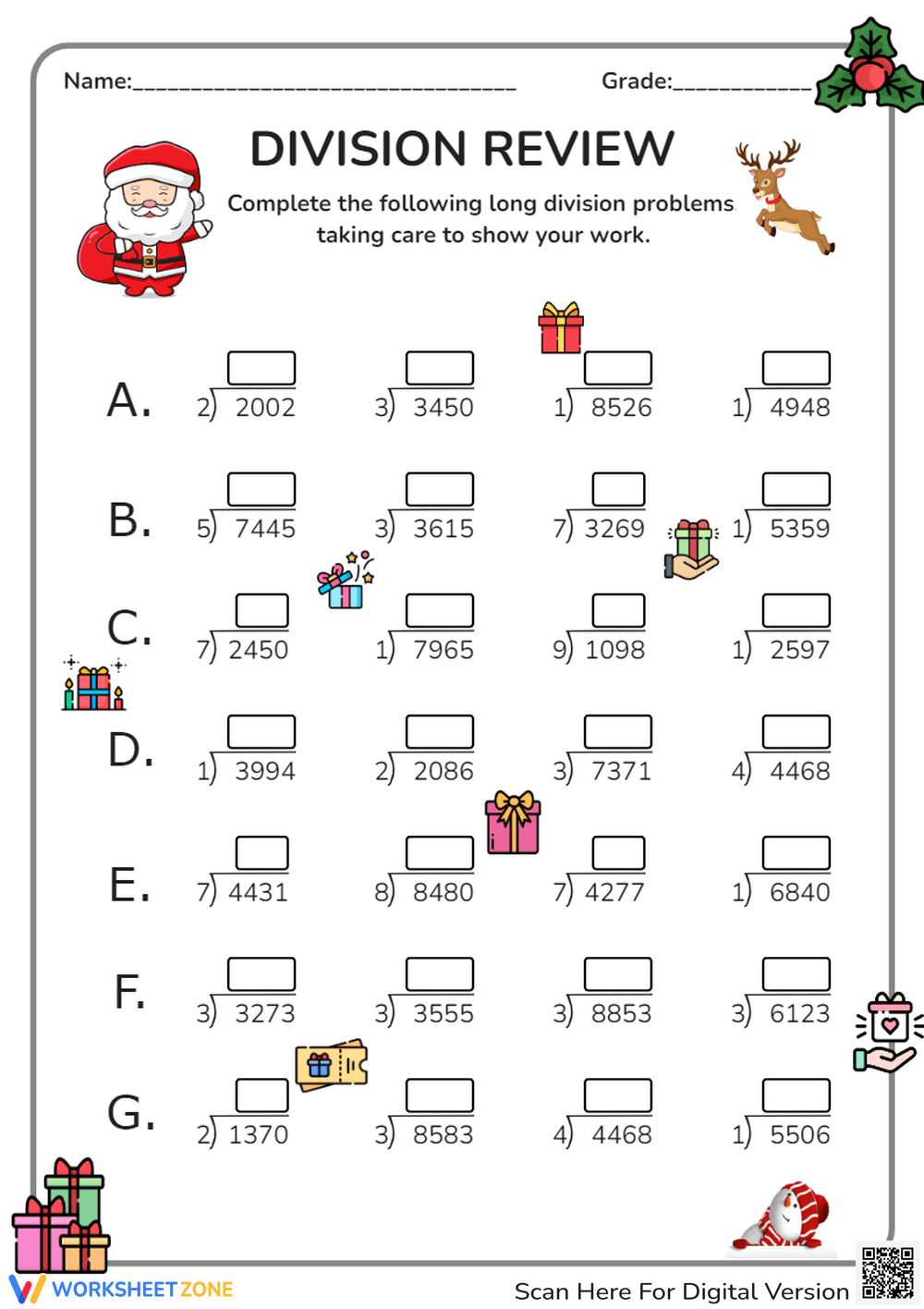 Long Division Worksheets for Long Division Christmas Worksheets