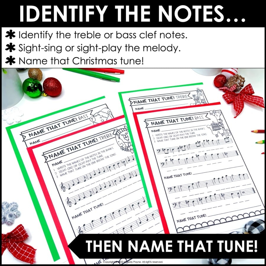 Name That Tune Christmas Music Worksheets In Treble And Bass Clef regarding Name That Christmas Tune Worksheets Answers