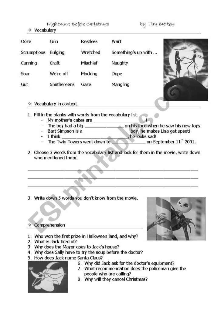 Nightmare Before Christmas Worksheets Nightmare Before Christmas Worksheets