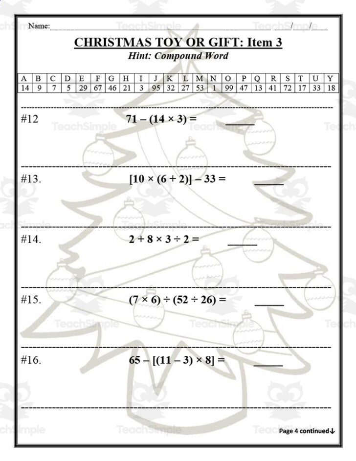 Order of Operations Christmas Worksheets Order of Operations Christmas Worksheets