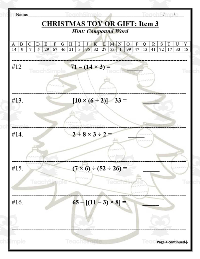 Order Of Operations Christmas Math Packet throughout Order of Operations Christmas Worksheets