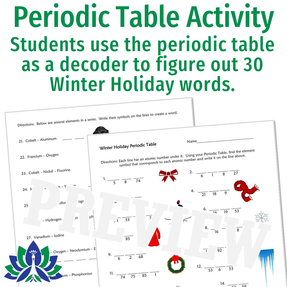 Periodic Table Holiday Christmas Science Worksheet - Flying Colors pertaining to Christmas Chemistry Worksheets Answers
