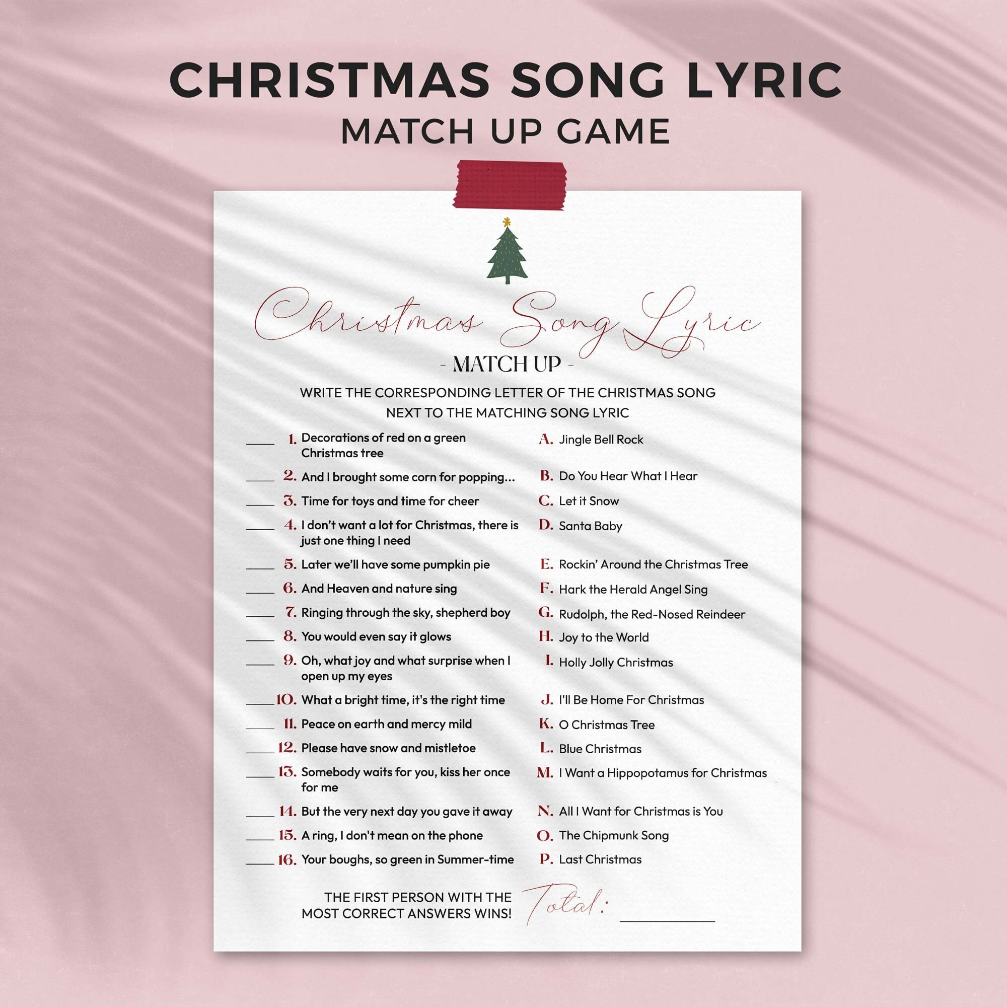 Printable Christmas Song Lyric Match Up Game | Xmas Music Quiz For inside Christmas Song Challenge Worksheets