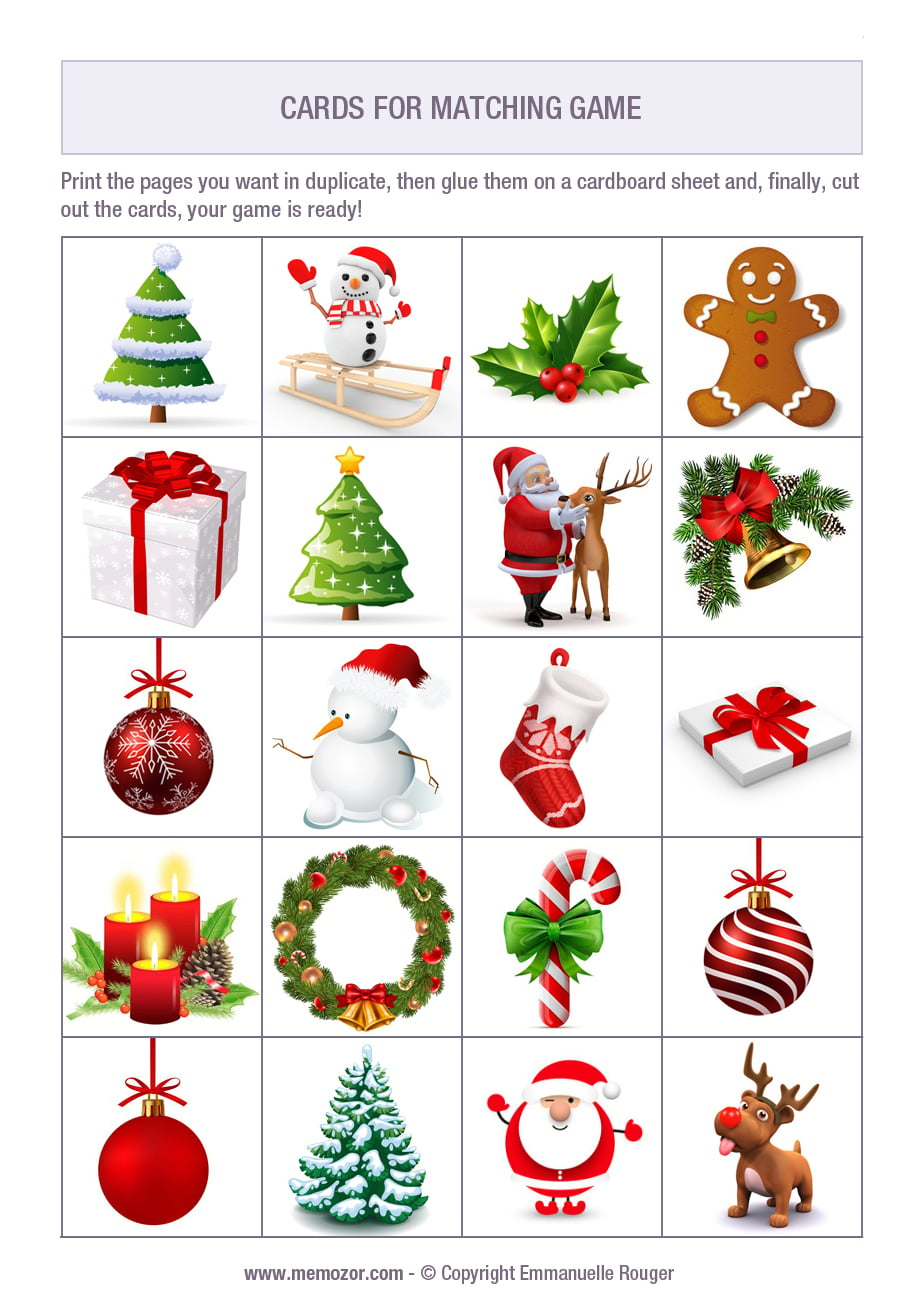 Printable Matching Game - Christmas - Print And Cut Out The Cards inside A Christmas Memory Worksheets