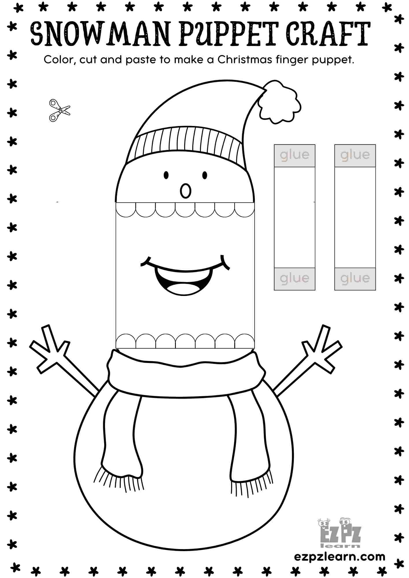 Printable Paper Snowman Christmas Puppet - Festive Diy Craft For regarding Cut And Paste Christmas Worksheets For Kindergarten