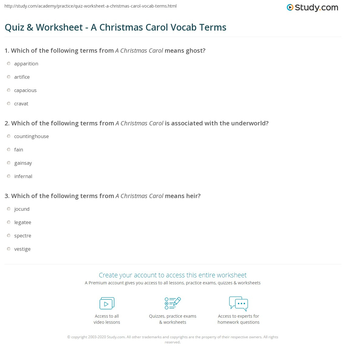 Quiz &amp;amp; Worksheet - A Christmas Carol Vocab Terms | Study with A Christmas Carol Vocabulary Worksheets Answers