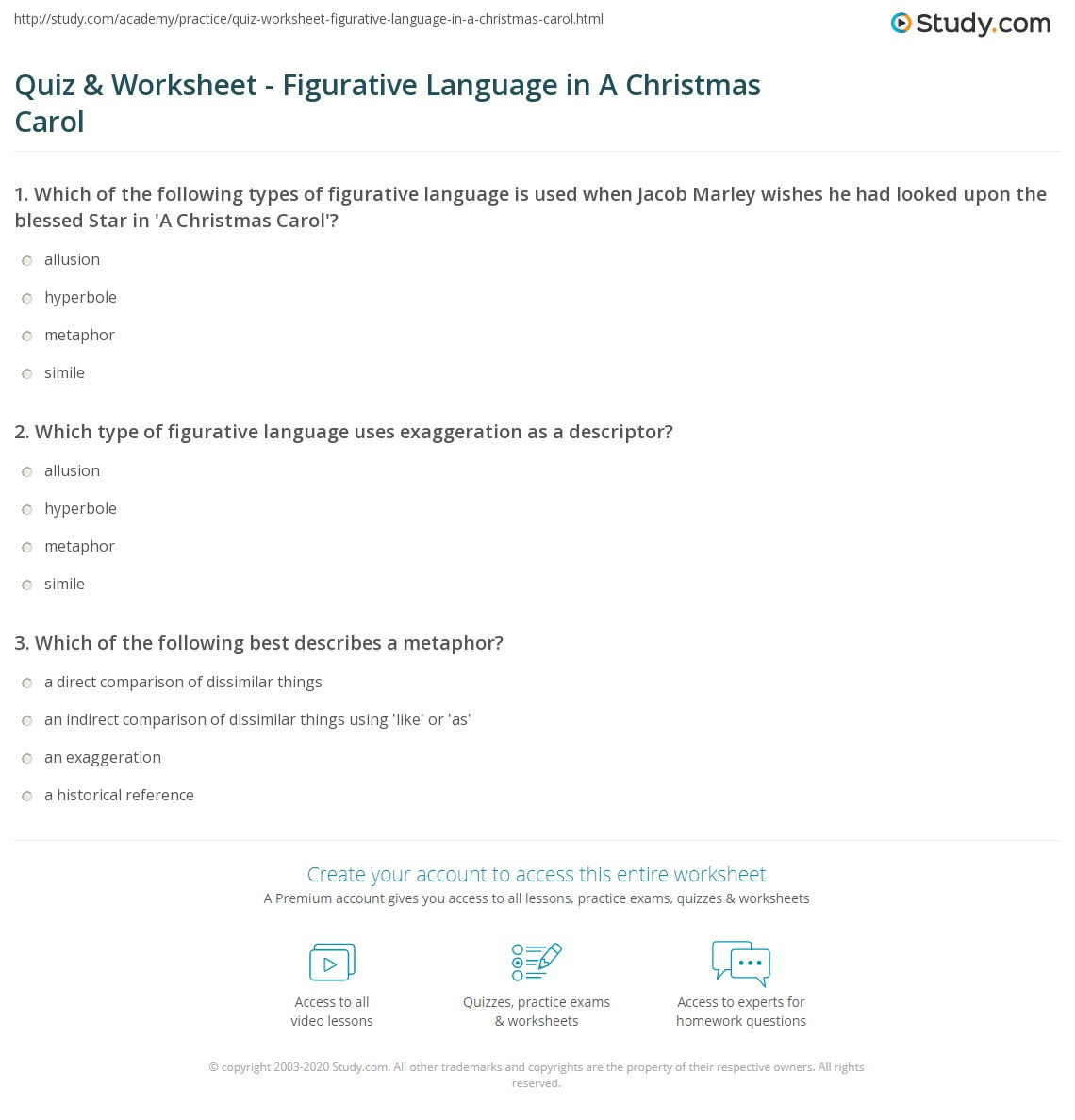 Quiz &amp;amp; Worksheet - Figurative Language In A Christmas Carol within A Christmas Carol Figurative Language Worksheets