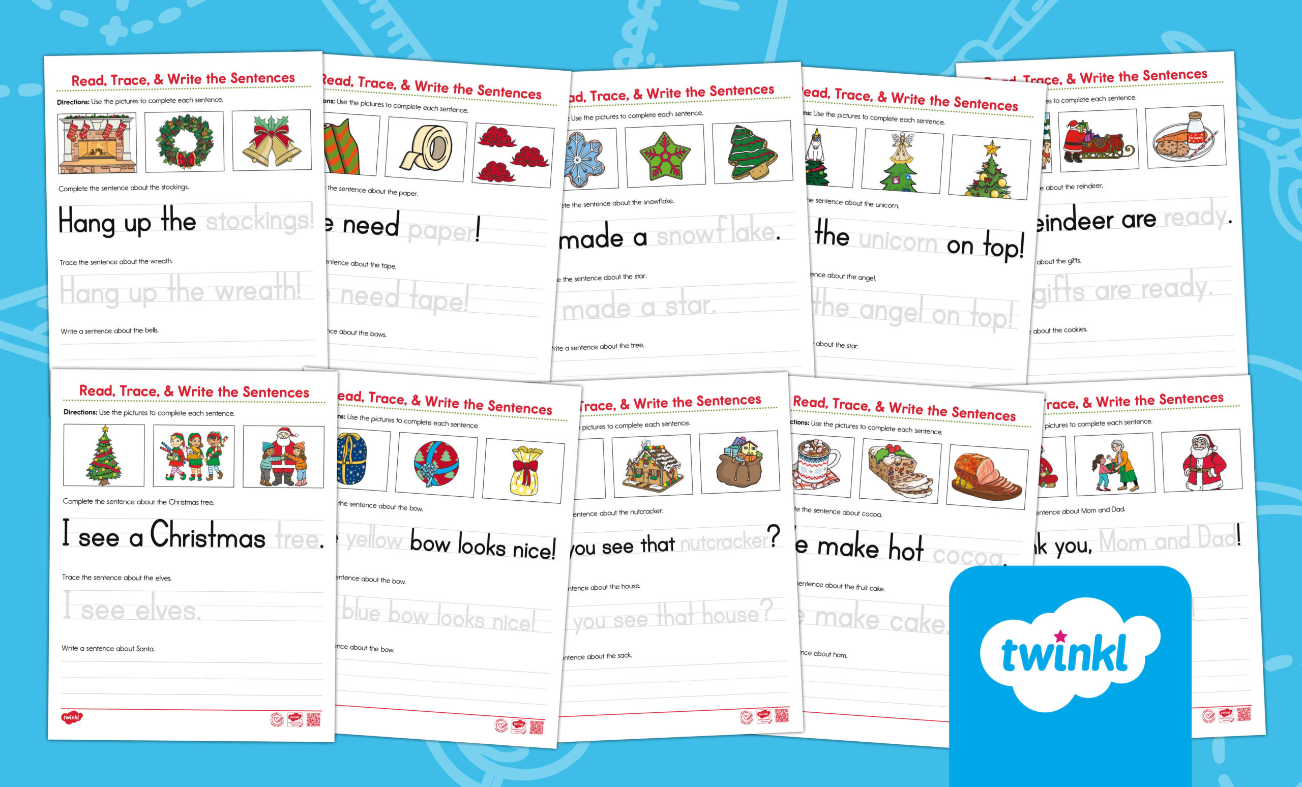 Read, Trace, And Write Christmas Sentences Worksheets For K-1St intended for Christmas Language Arts Worksheets