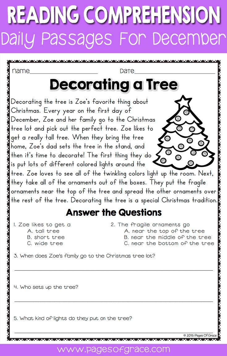 Reading Comprehension Passages And Questions For December within Free Christmas Reading Comprehension Worksheets