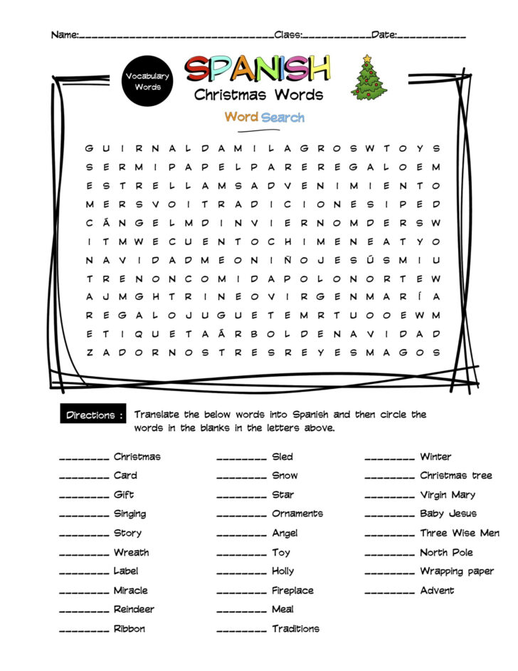 Spanish Christmas Vocabulary Worksheets Spanish Christmas Vocabulary Worksheets
