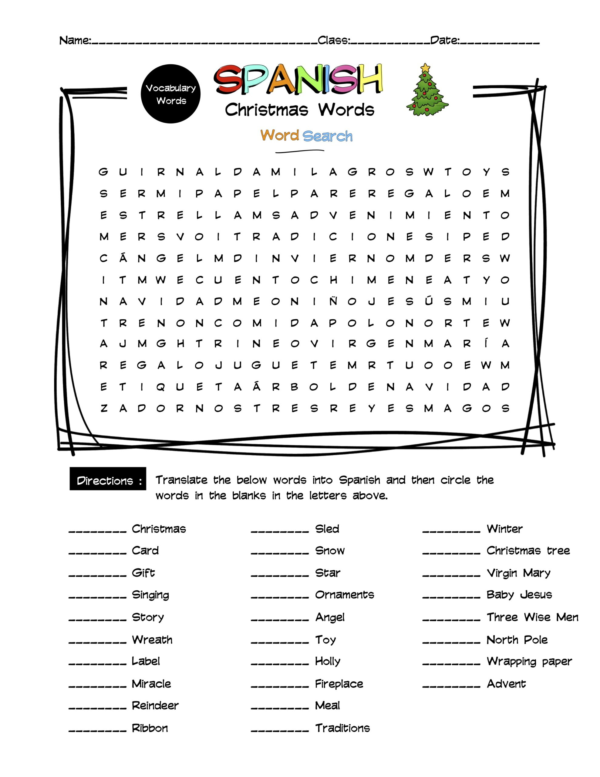 Spanish Christmas Vocabulary Word Search &amp;amp; Answer Key | Made regarding Spanish Christmas Vocabulary Worksheets