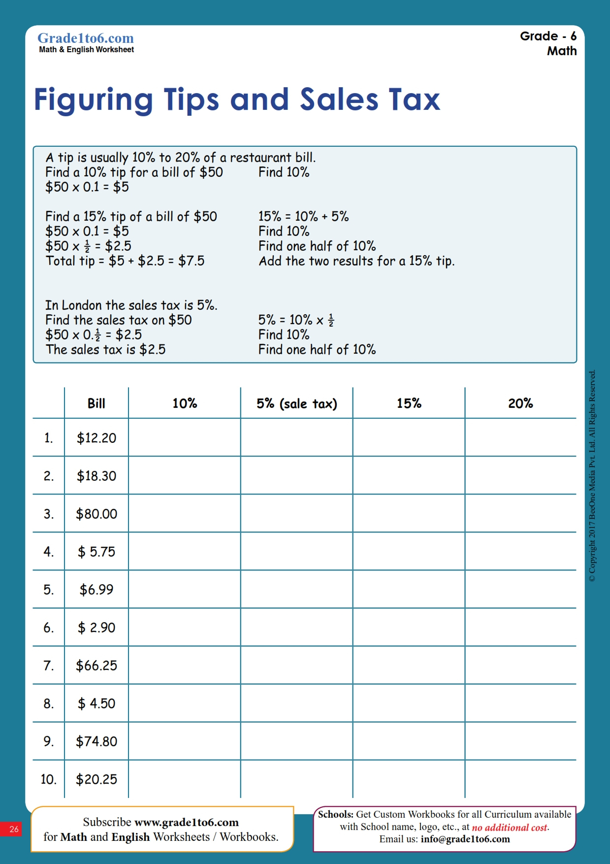Tax, Tip, And Discount Word Problems Worksheet | Grade1To6 throughout Christmas Shopping Problems With Tax And Discounts Worksheets Answers